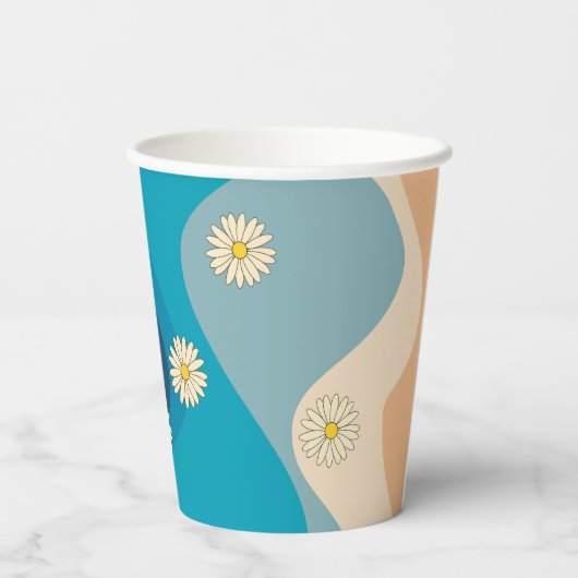 Colorful Retro Waves & Daisies Pattern Papieren Bekers (Achterkant)