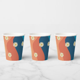 Colorful Retro Waves & Daisies Pattern Papieren Bekers