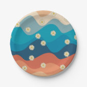Colorful Retro Waves & Daisies Pattern Papieren Bordje (Voorkant)