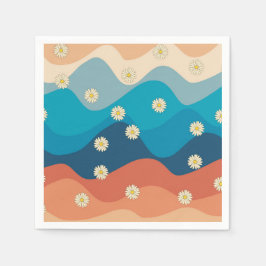 Colorful Retro Waves & Daisies Pattern Servet