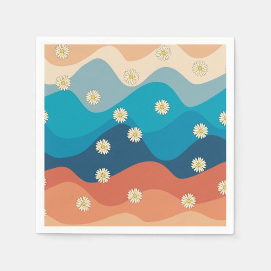 Colorful Retro Waves & Daisies Pattern Servet (Voorkant)