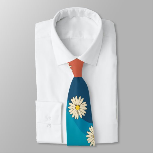 Colorful Retro Waves & Daisies Pattern Stropdas (Gebonden)