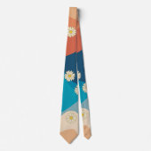 Colorful Retro Waves & Daisies Pattern Stropdas (Voorkant)