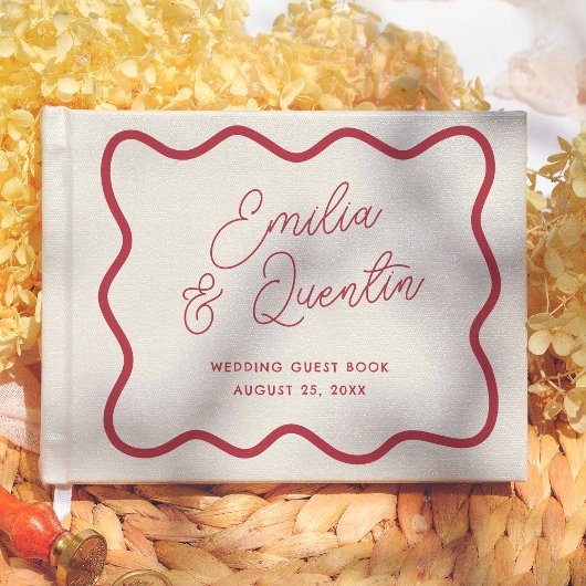 Colorful Retro Wavy Frame  Modern Wedding Gastenboek