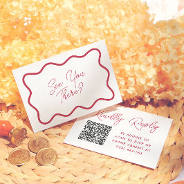 Colorful Retro Wavy Frame QR Code Wedding RSVP Informatiekaartje