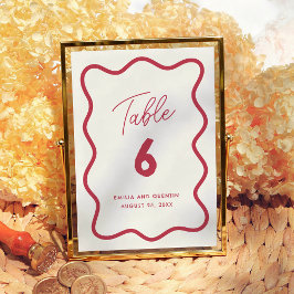 Colorful Retro Wavy Modern Wedding Table Number Kaart