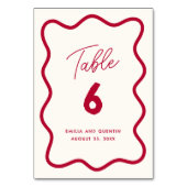 Colorful Retro Wavy Modern Wedding Table Number Kaart (Voorkant)