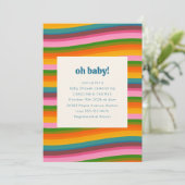 Colorful Retro Wavy Stripes Baby Shower Party Kaart (Staand voorkant)