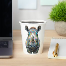 Colorful Rhino Portrait Vibrant Wildlife  Papieren Bekers