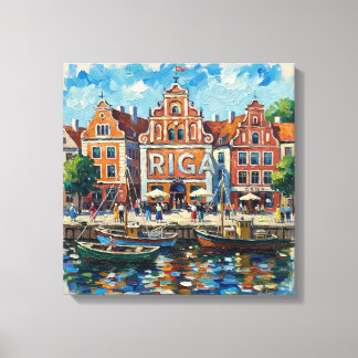 Colorful Riga Waterfront Cityscape Canvas Afdruk