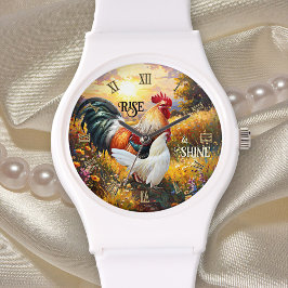 Colorful Rise and Shine Rooster Horloge