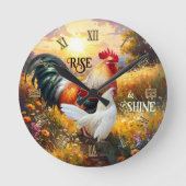 Colorful Rise and Shine Rooster Ronde Klok (Voorkant)