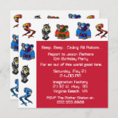 Colorful Robot Birthday Party Invitation Kaart (Voorkant / Achterkant)