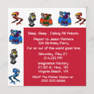 Colorful Robot Birthday Party Invitation Kaart
