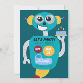 Colorful Robot Boys Second Birthday Invitation Kaart