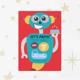 Colorful Robot Boys Second Birthday Invitation Kaart