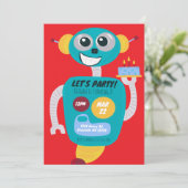 Colorful Robot Boys Second Birthday Invitation Kaart (Staand voorkant)