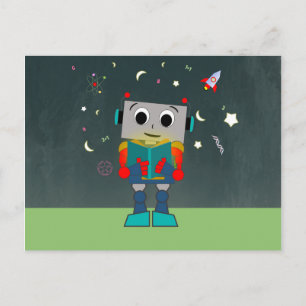 Colorful Robot Reading Book Briefkaart
