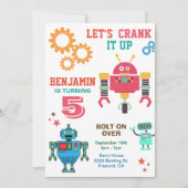 Colorful Robots Kids Birthday Party Invitation Kaart (Voorkant)