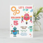 Colorful Robots Kids Birthday Party Invitation Kaart (Staand voorkant)