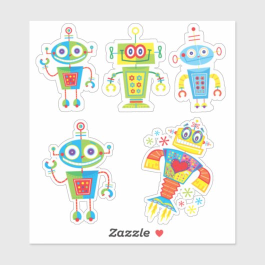 Colorful Robots Vinyl Sticker (Vel)