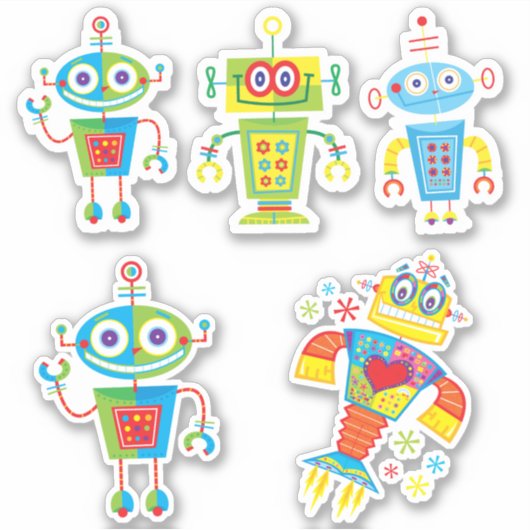 Colorful Robots Vinyl Sticker (Voorkant)