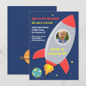 Colorful Rocket Space Party Kids Birthday Foto Kaart (Voorkant / Achterkant)