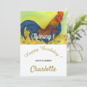 Colorful Rooster 1e verjaardag Kaart (Staand voorkant)