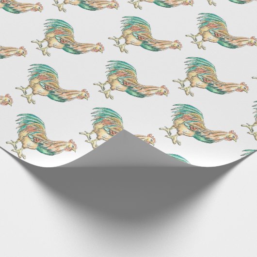 Colorful Rooster Cadeaupapier (Hoek)
