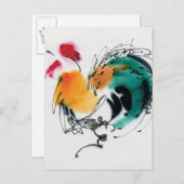 Colorful Rooster. Calligrafie en waterverf. Briefkaart (Voorkant / Achterkant)