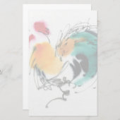 Colorful Rooster. Calligrafie en waterverf. Briefpapier (Voorkant / Achterkant)