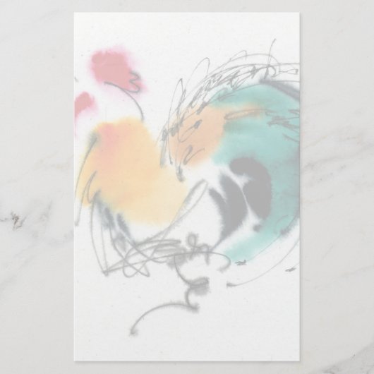 Colorful Rooster. Calligrafie en waterverf. Briefpapier (Voorkant)
