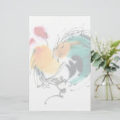 Colorful Rooster. Calligrafie en waterverf. Briefpapier (Staand voorkant)