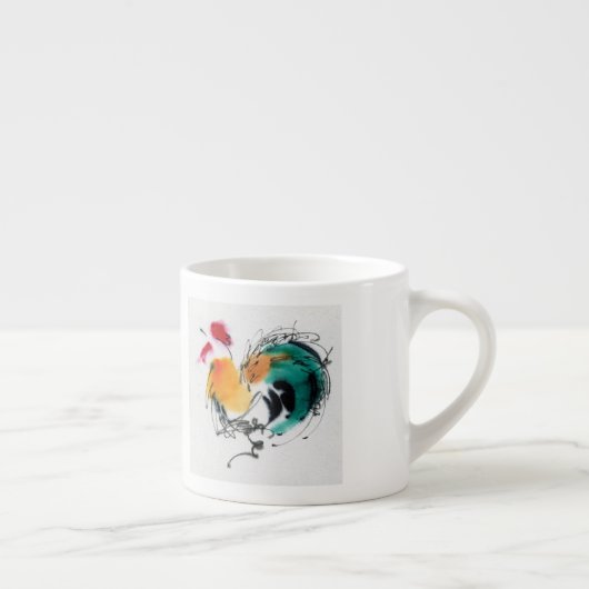 Colorful Rooster. Calligrafie en waterverf. Espresso Kop (Rechts)