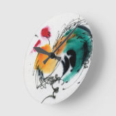Colorful Rooster. Calligrafie en waterverf. Ronde Klok (Hoek)