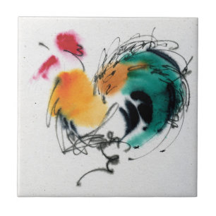Colorful Rooster. Calligrafie en waterverf. Tegeltje