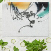 Colorful Rooster. Calligrafie en waterverf. Theedoek (Gevouwen)