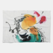 Colorful Rooster. Calligrafie en waterverf. Theedoek (Horizontaal)