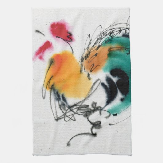Colorful Rooster. Calligrafie en waterverf. Theedoek (Verticaal)