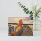 Colorful Rooster en Hay Bale Briefkaart (Staand voorkant)