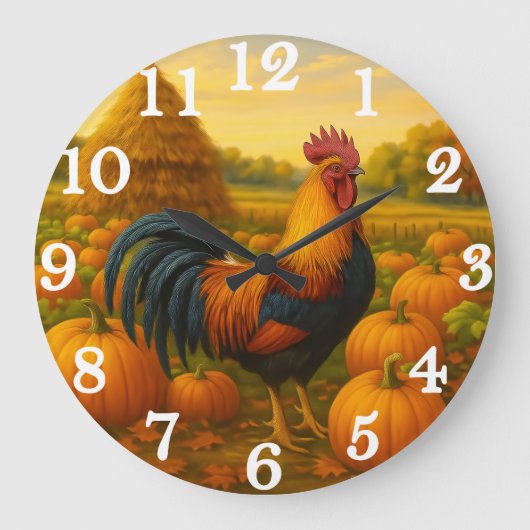 Colorful rooster in pumpkin harvest grote klok (Voorkant)