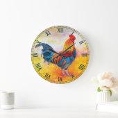 Colorful Rooster Roman Numbers Grote Klok (Huis)