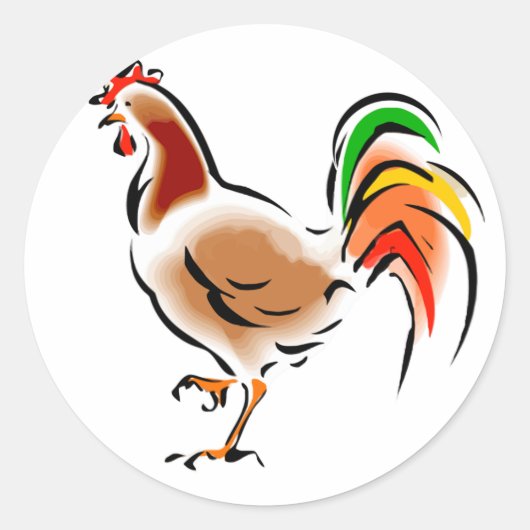 Colorful Rooster Ronde Sticker (Voorkant)