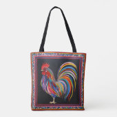 Colorful Rooster Tote Bag with Vibrant Art and Geo (Achterkant)