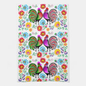 Colorful Roosters Boho Pattern Theedoek (Verticaal)