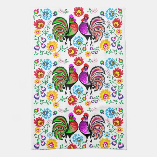 Colorful Roosters Boho Pattern Theedoek (Verticaal)