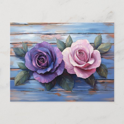 Colorful Roses on Rustic Wooden Background Briefkaart (Voorkant)