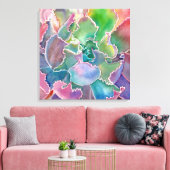 Colorful rosette succulent waterverf canvas afdruk (Insitu (Woonkamer))