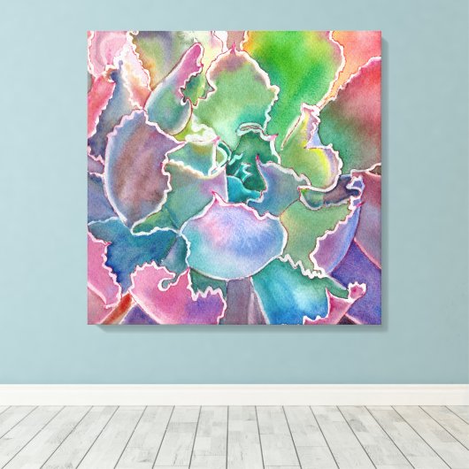Colorful rosette succulent waterverf canvas afdruk (Insitu (Houten vloer))