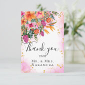 Colorful  Roze Oranje Tropical Flowers Foto Bedankkaart (Staand voorkant)